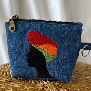 Embroidered Denim Mini Bag with Colorful Silhouette